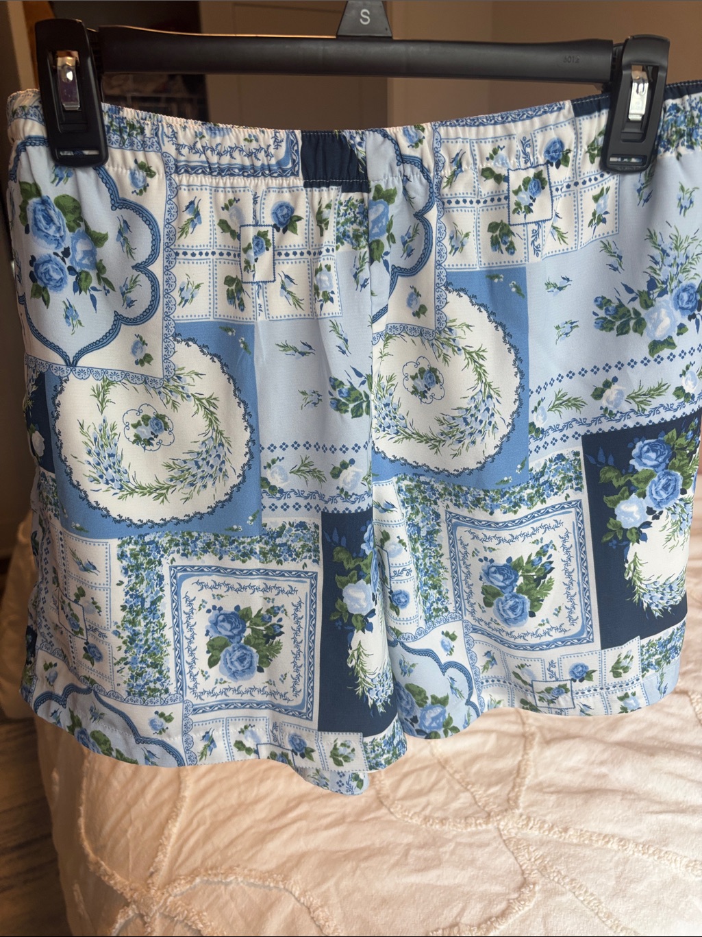 Abercrombie & Fitch Blue And White Floral Patchwork High-Waist Shorts